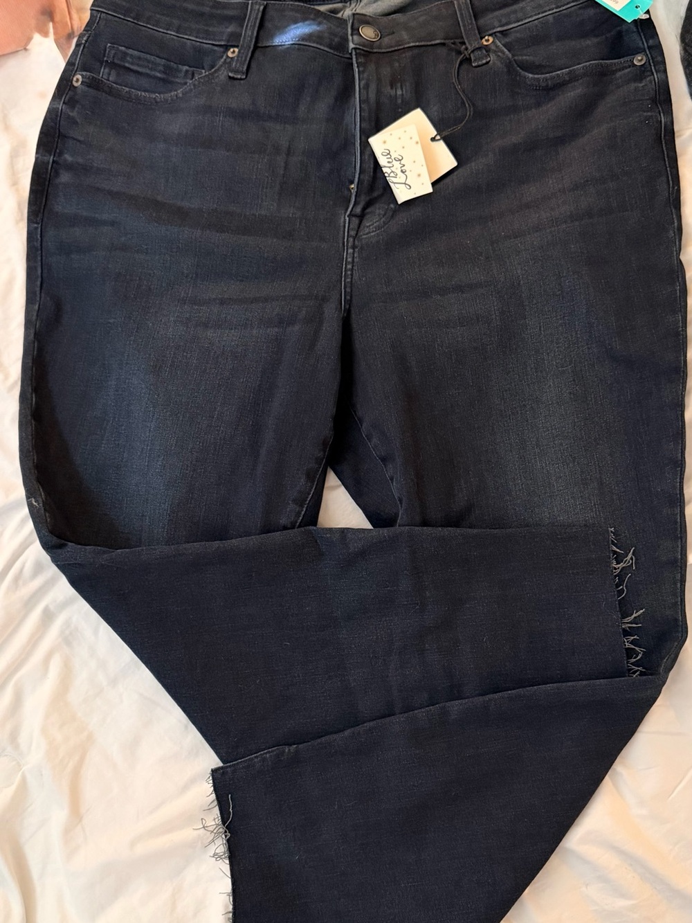 High-Rise Dark Indigo Jeans with Raw Hem